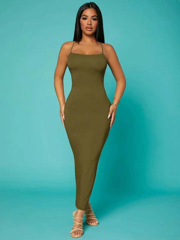 Solid Criss Cross Backless Bodycon Dress
