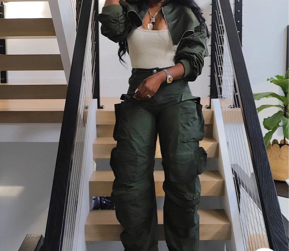 Green Sleek Cargo Pants
