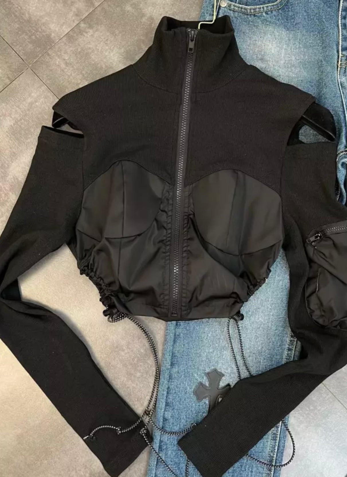 Open Shoulder Cropped Jacket