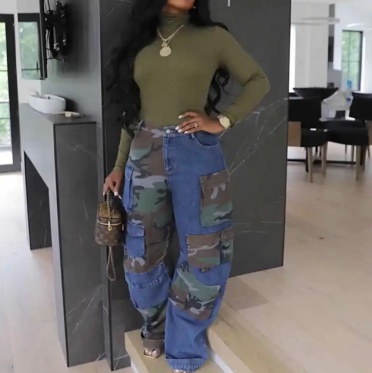 Mixed Blue Cargo Pants