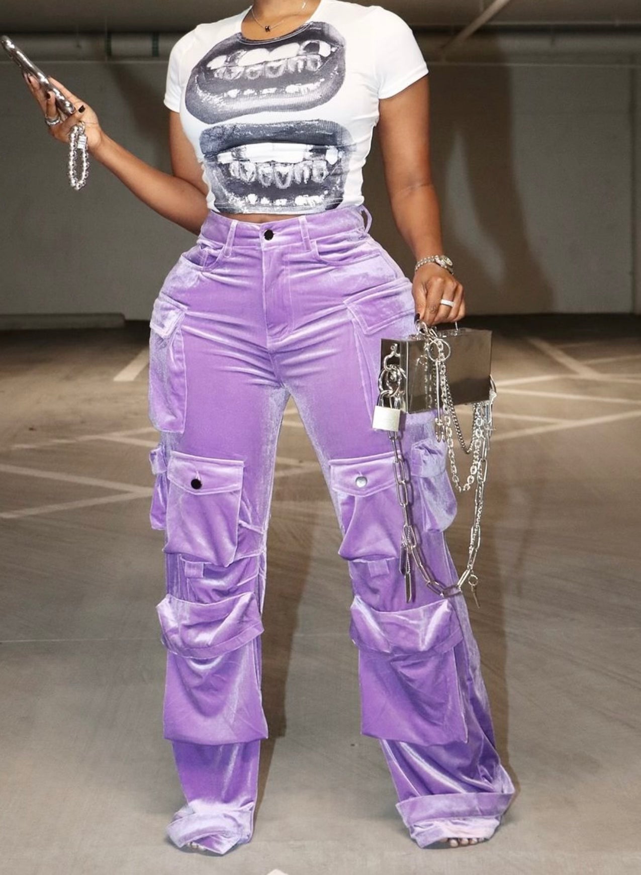 Purple Silk Cargo Pants