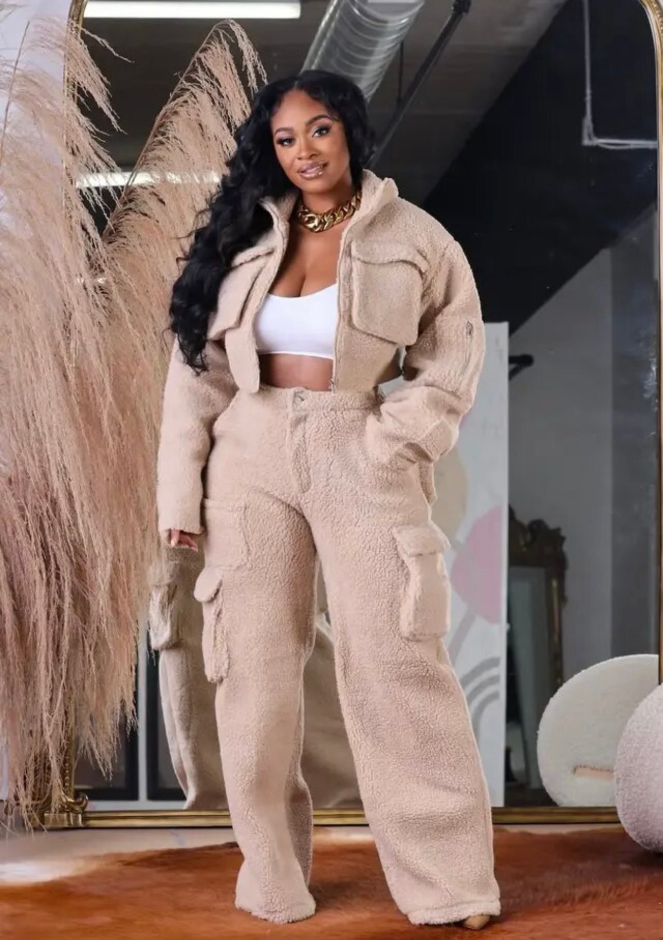 Fluffy Cargo Style Sweatsuit
