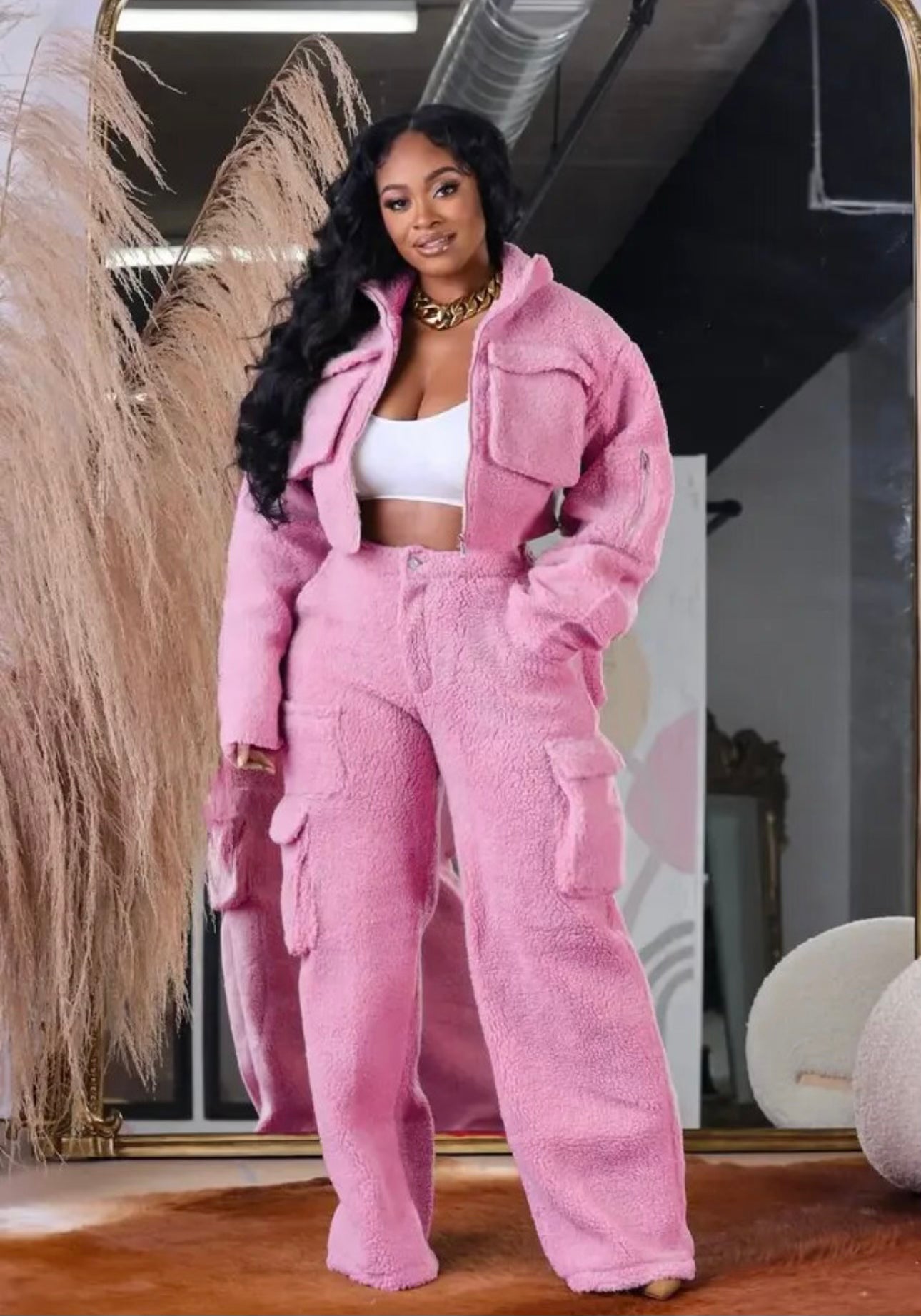Fluffy Cargo Style Sweatsuit