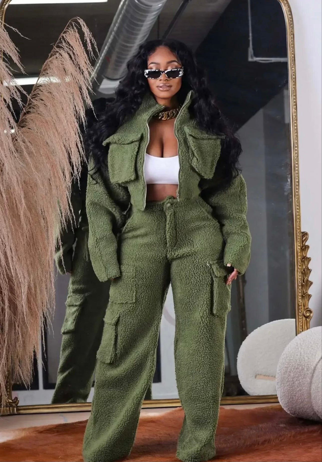 Fluffy Cargo Style Sweatsuit