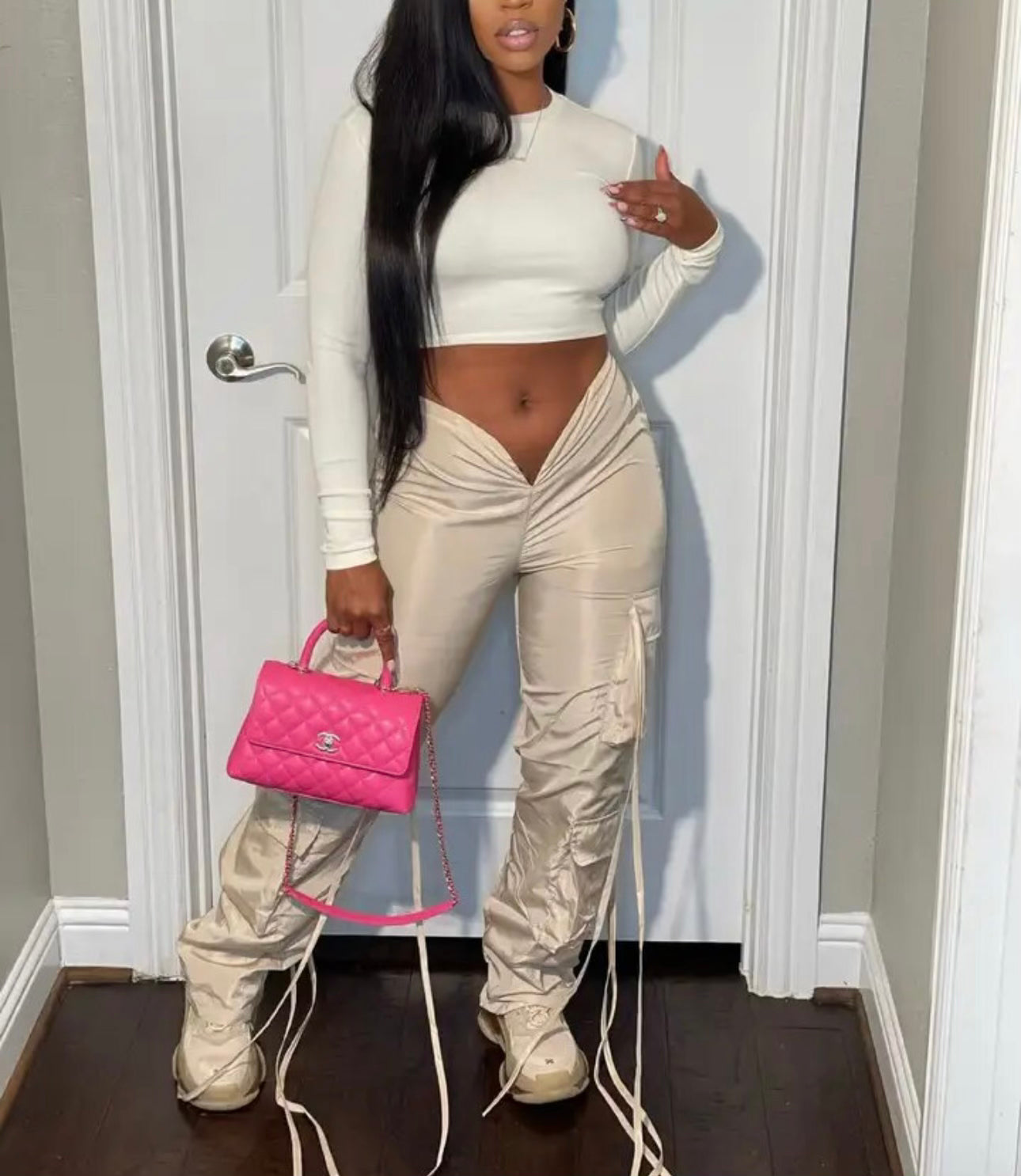 Loose Fit Cargo Pants with Bow Ties