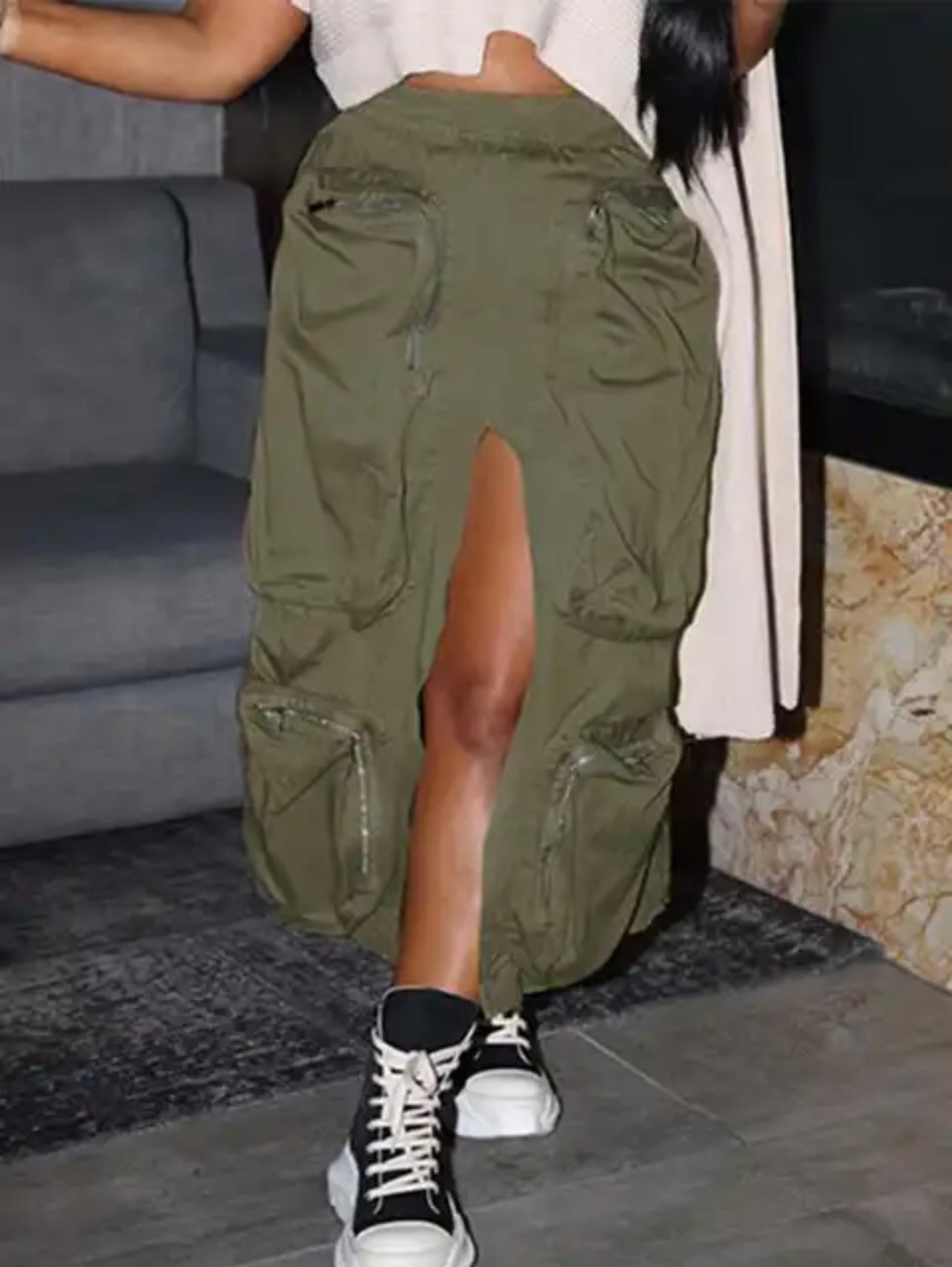 Middle Split Cargo Skirt