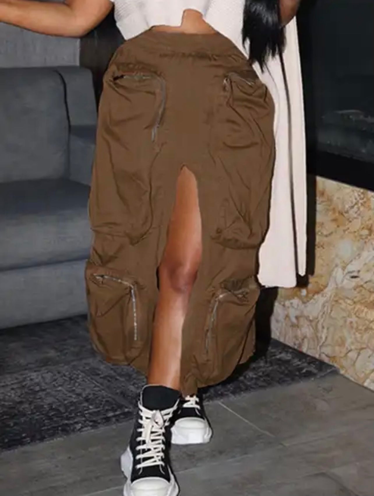 Middle Split Cargo Skirt
