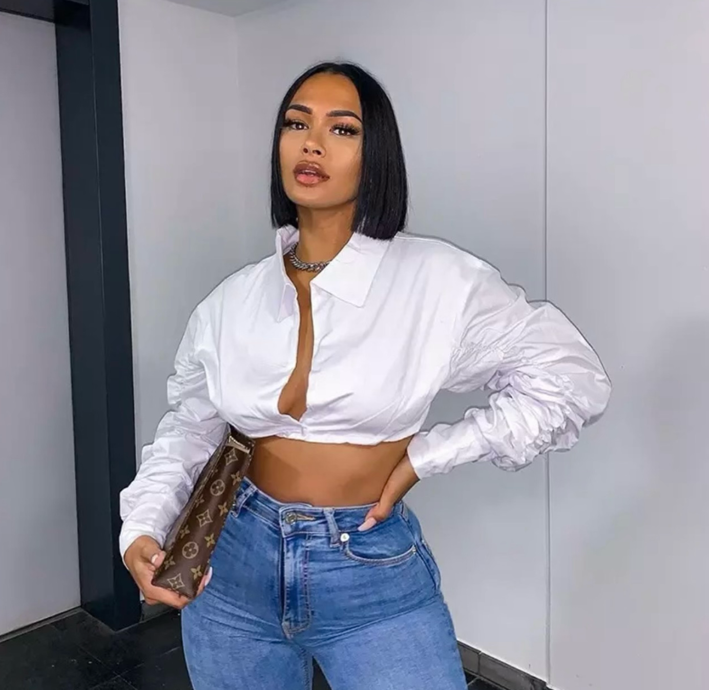 Puff Sleeve Crop Shirt