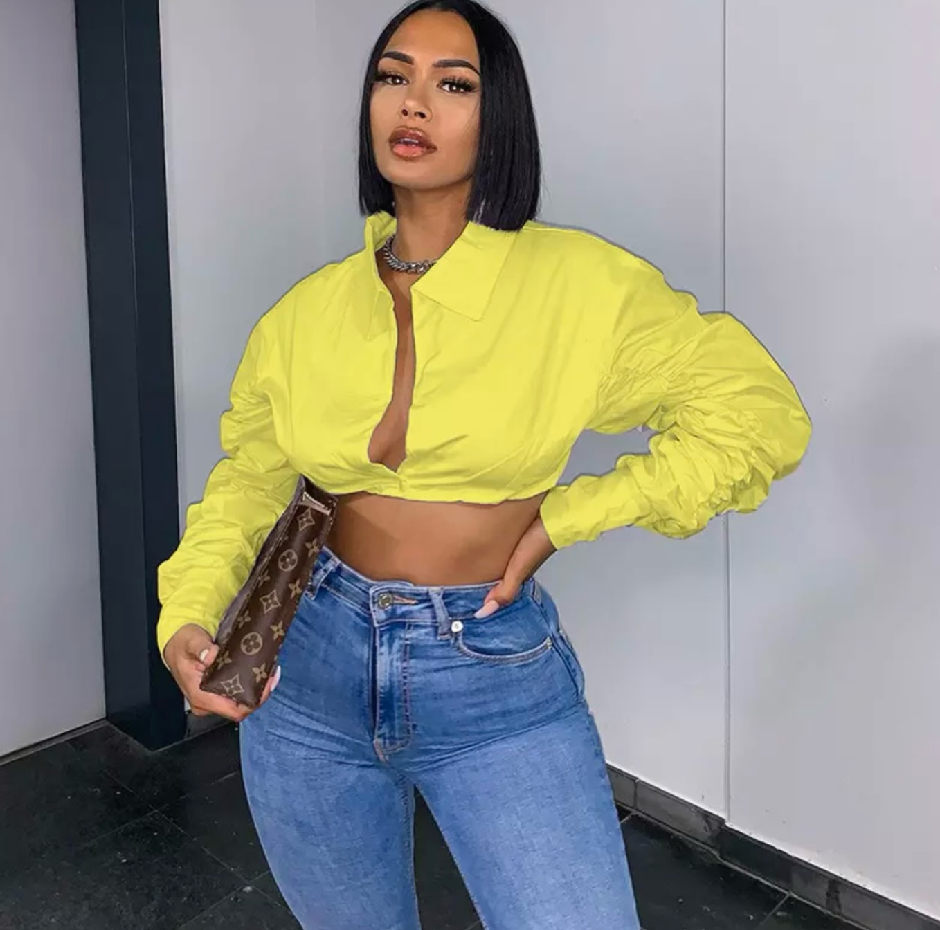 Puff Sleeve Crop Shirt