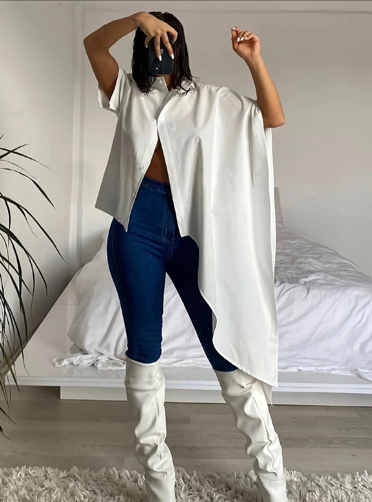 Asymmetrical Hem Button Blouse