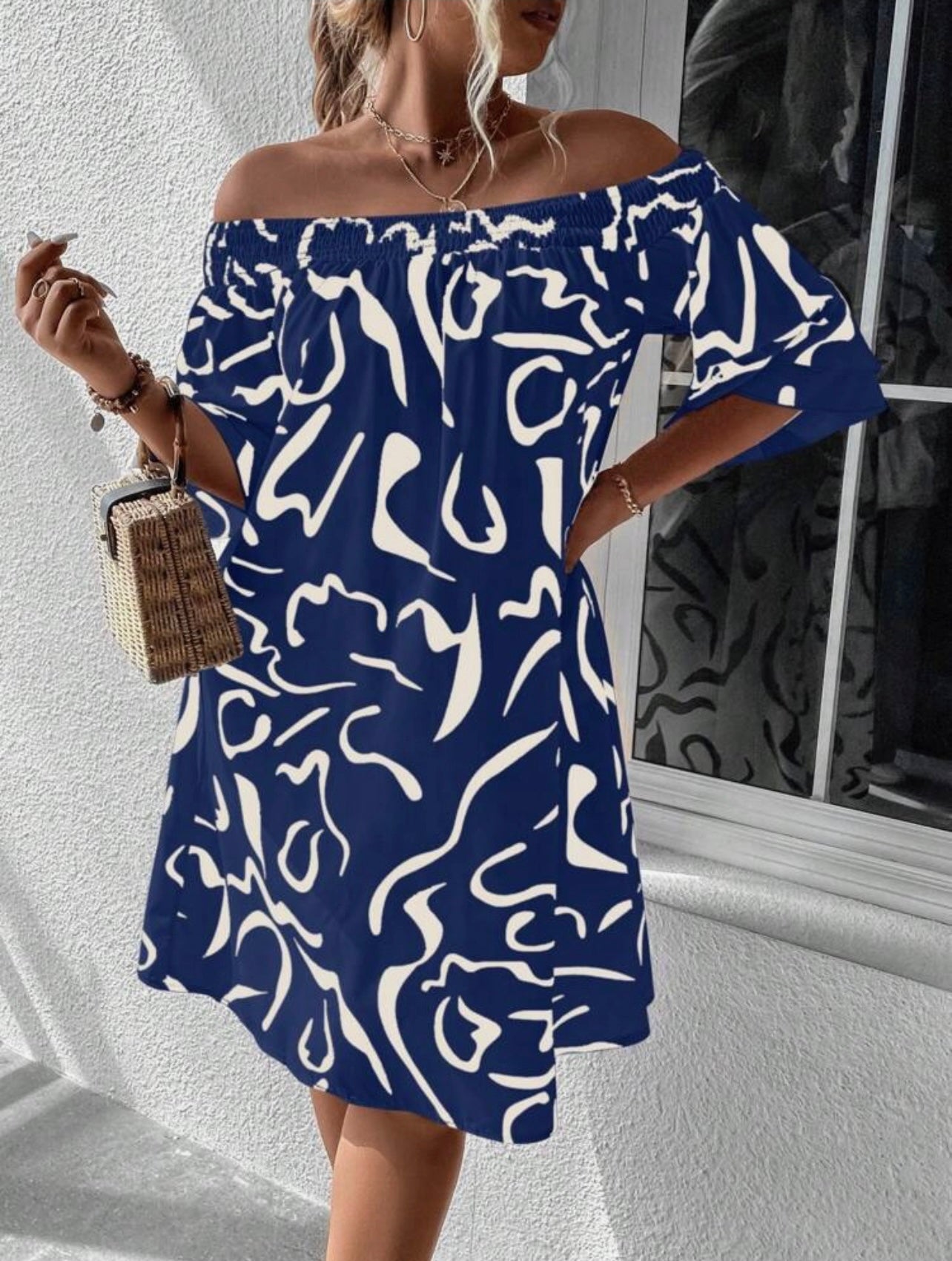 All Over Print Off Shoulder Dress