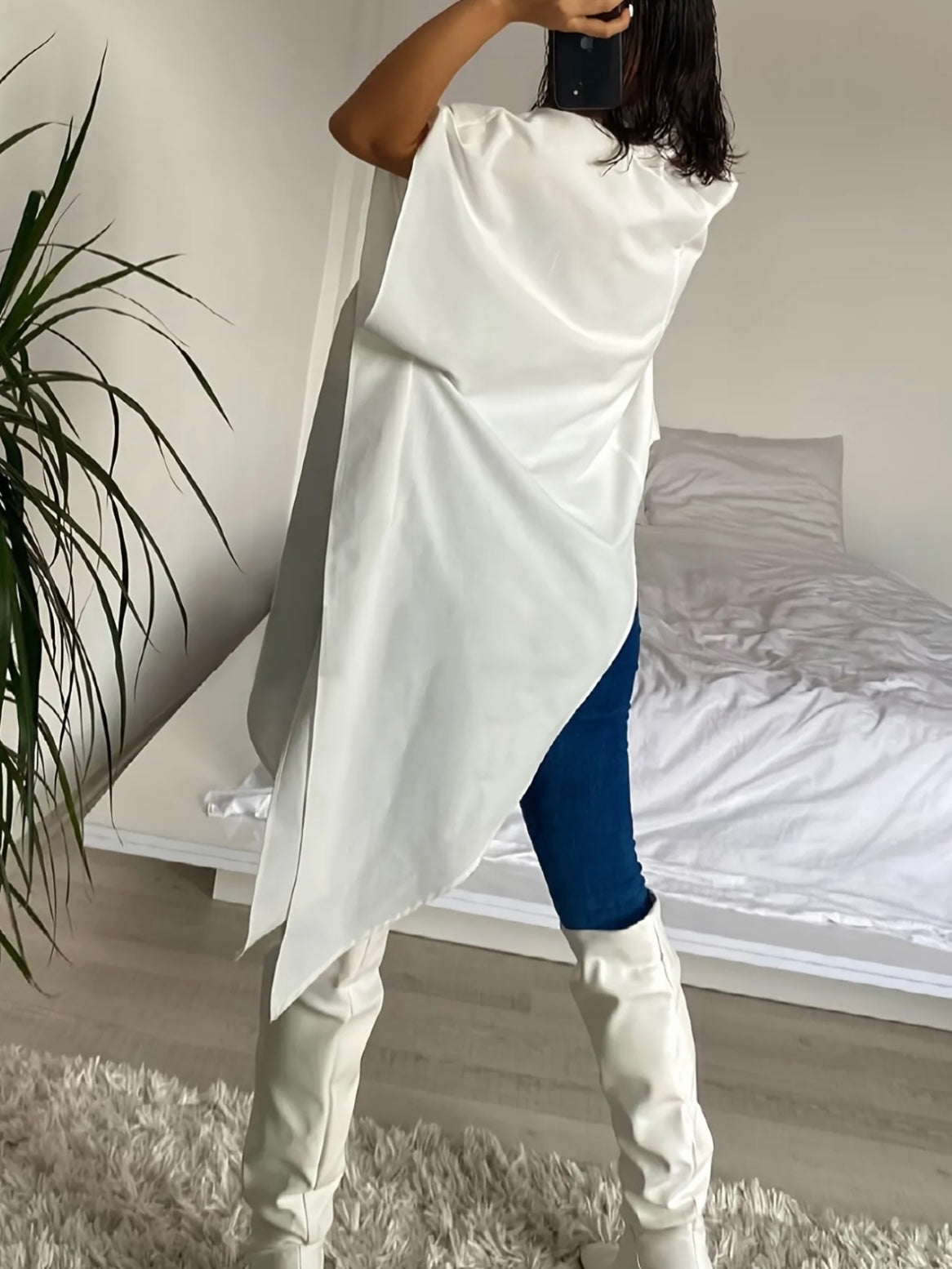 Asymmetrical Hem Button Blouse