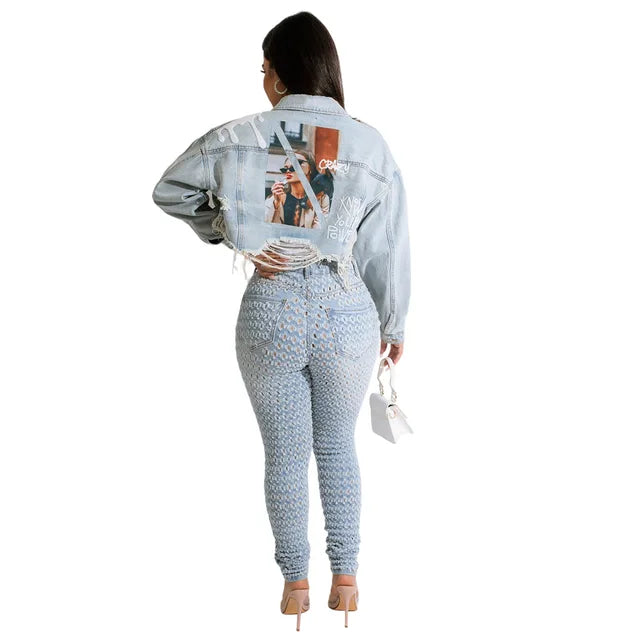 Graphic Patch Distressed Denim Jacket