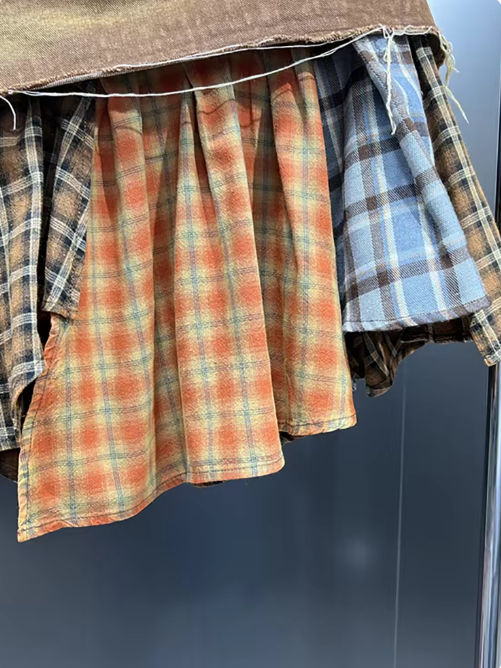 Asymmetric Patchwork Plaid A-Line Skirt