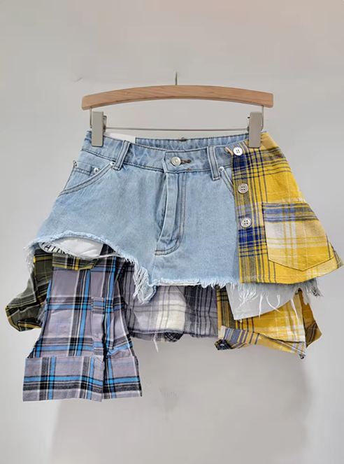 Deconstructed Denim & Flannel Skirt