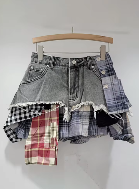 Deconstructed Denim & Flannel Skirt