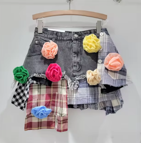 Deconstructed Denim & Flannel Skirt