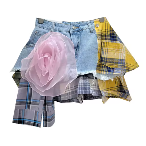 Deconstructed Denim & Flannel Skirt