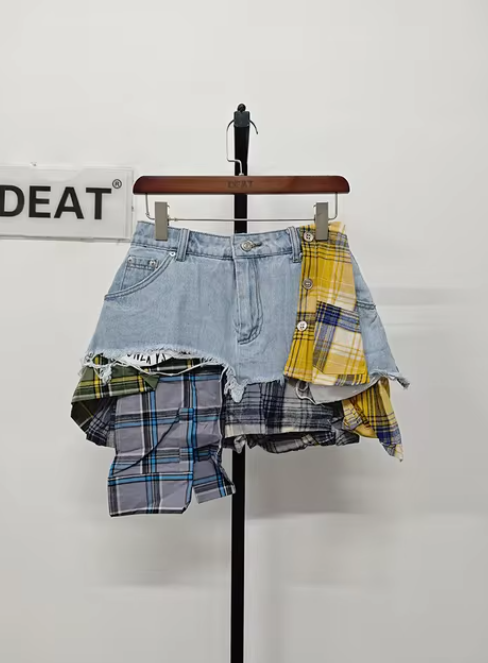 Deconstructed Denim & Flannel Skirt