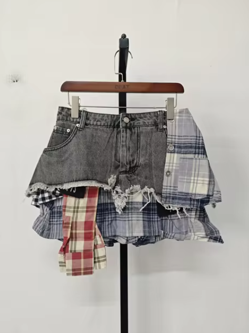 Deconstructed Denim & Flannel Skirt