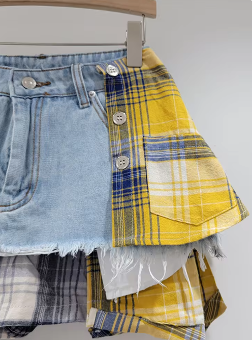 Deconstructed Denim & Flannel Skirt